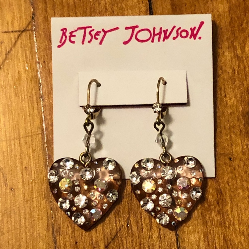 Betsey Johnson lucite rhinestone heart earrings
